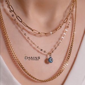 Stackable Layered Necklace Set gold plated 15"/18" chains summer Stainless Steel